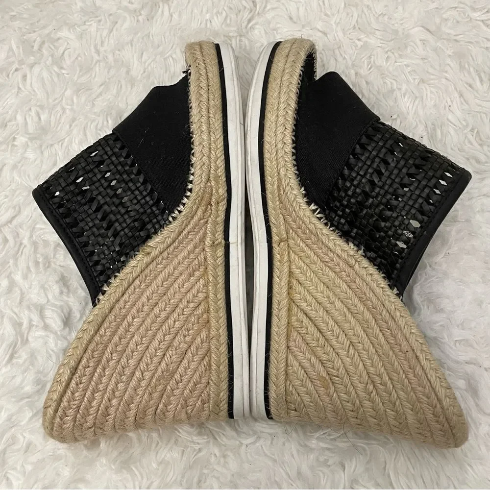 Toms Black Woven Espadrille Wedge Slides